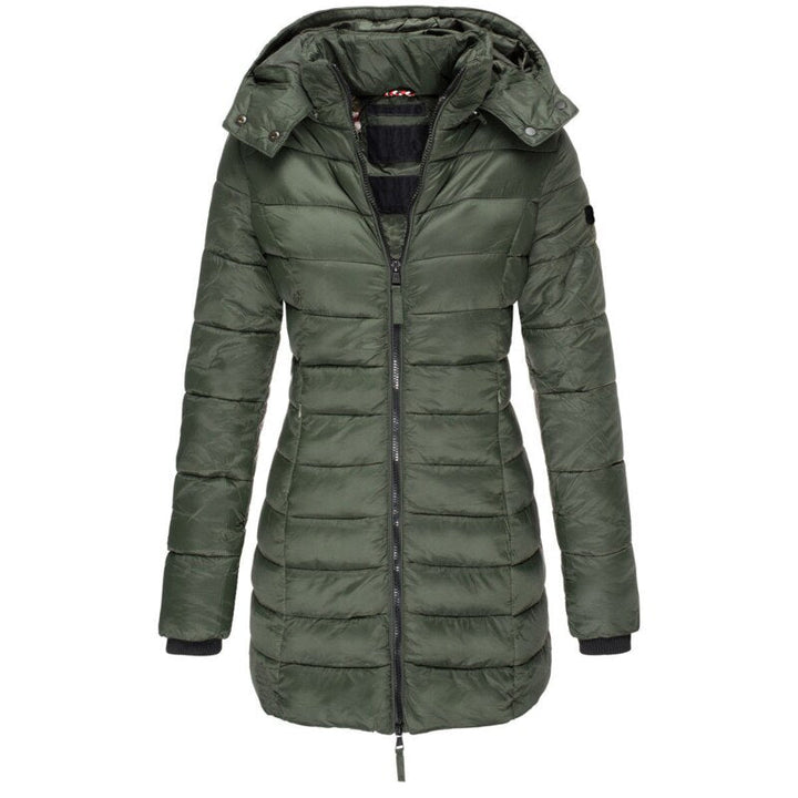 Veste d'hiver Femme Doublée Avec Capuche | Longue Avec Fermeture Éclair et Poches