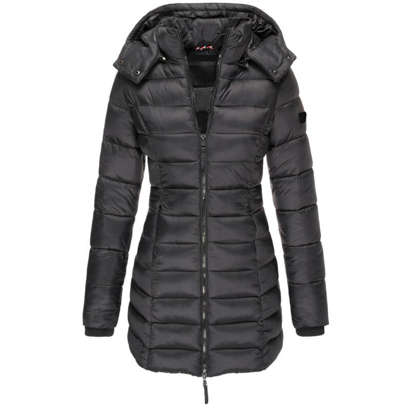 Veste d'hiver Femme Doublée Avec Capuche | Longue Avec Fermeture Éclair et Poches