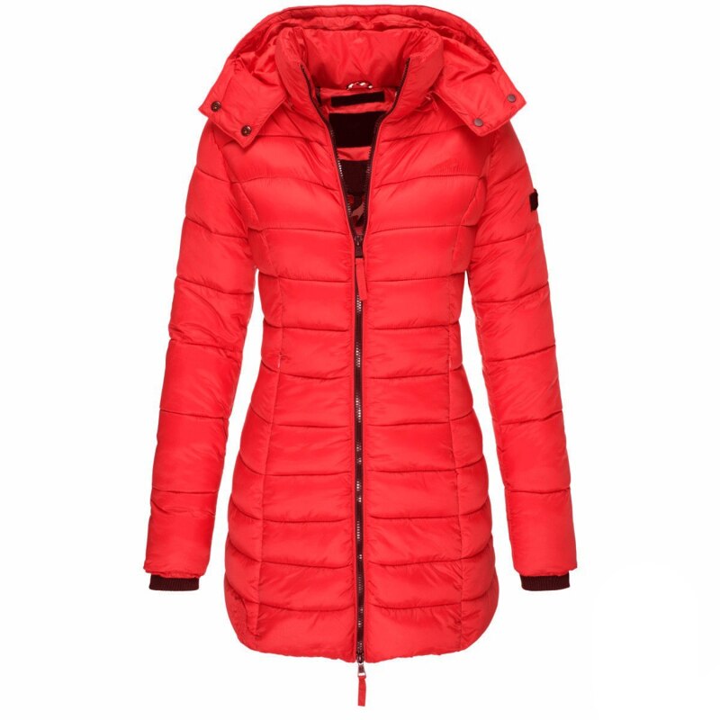 Veste d'hiver Femme Doublée Avec Capuche | Longue Avec Fermeture Éclair et Poches