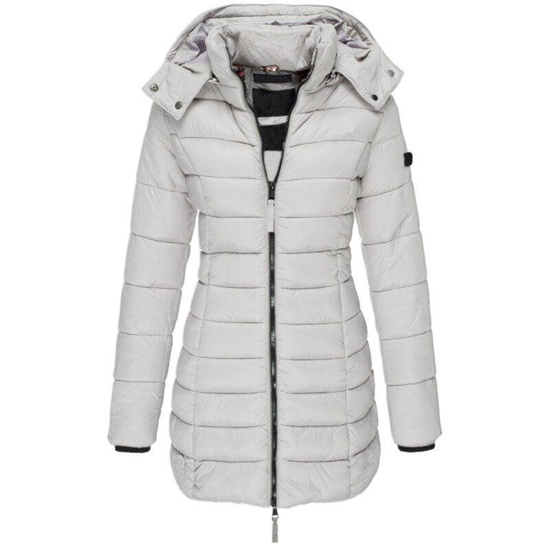 Veste d'hiver Femme Doublée Avec Capuche | Longue Avec Fermeture Éclair et Poches