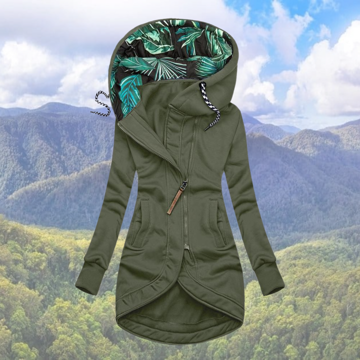 Veste d'hiver Femme avec Capuche | Fermeture Éclair Asymétrique Longue