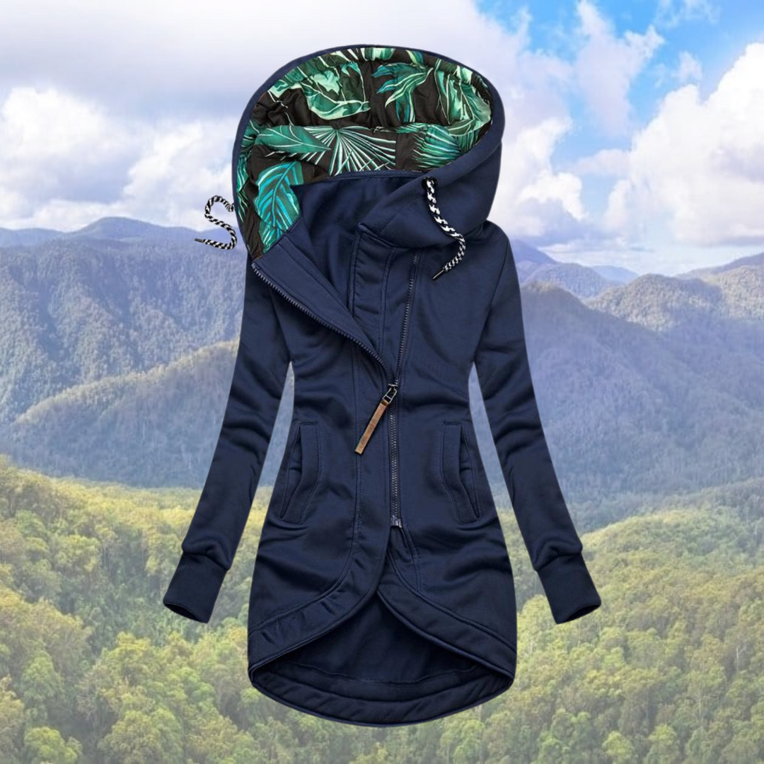 Veste d'hiver Femme avec Capuche | Fermeture Éclair Asymétrique Longue