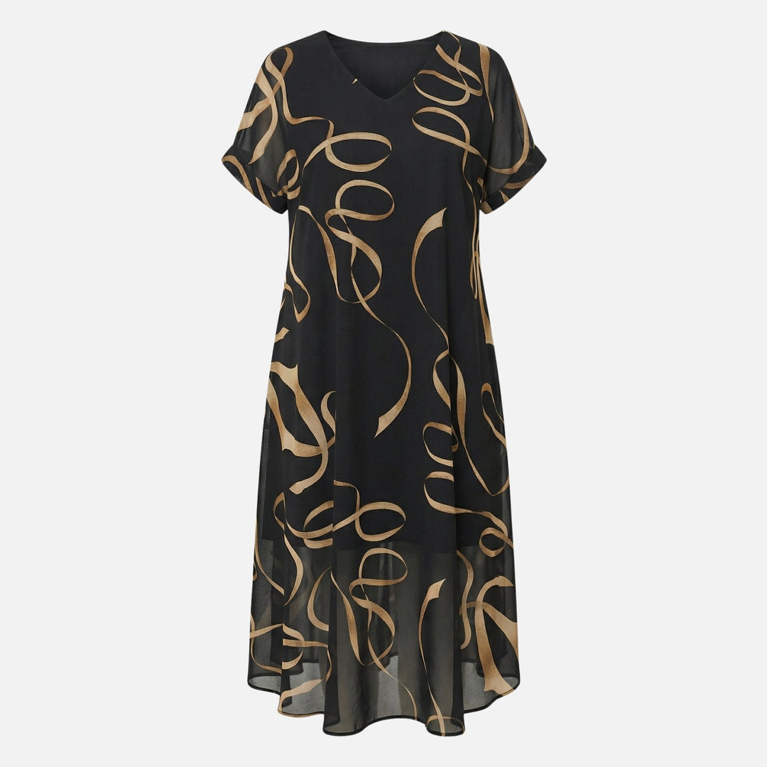 Ursula | Robe Midi en Chiffon à Coupe Ample pour Femmes avec Décolleté en V – Chiffon Midi