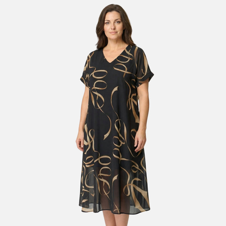 Ursula | Robe Midi en Chiffon à Coupe Ample pour Femmes avec Décolleté en V – Chiffon Midi