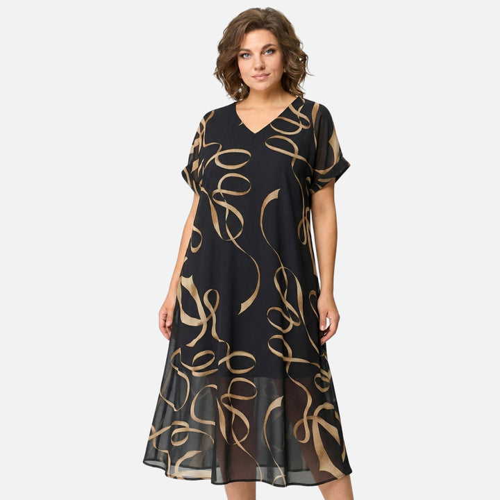 Ursula | Robe Midi en Chiffon à Coupe Ample pour Femmes avec Décolleté en V – Chiffon Midi