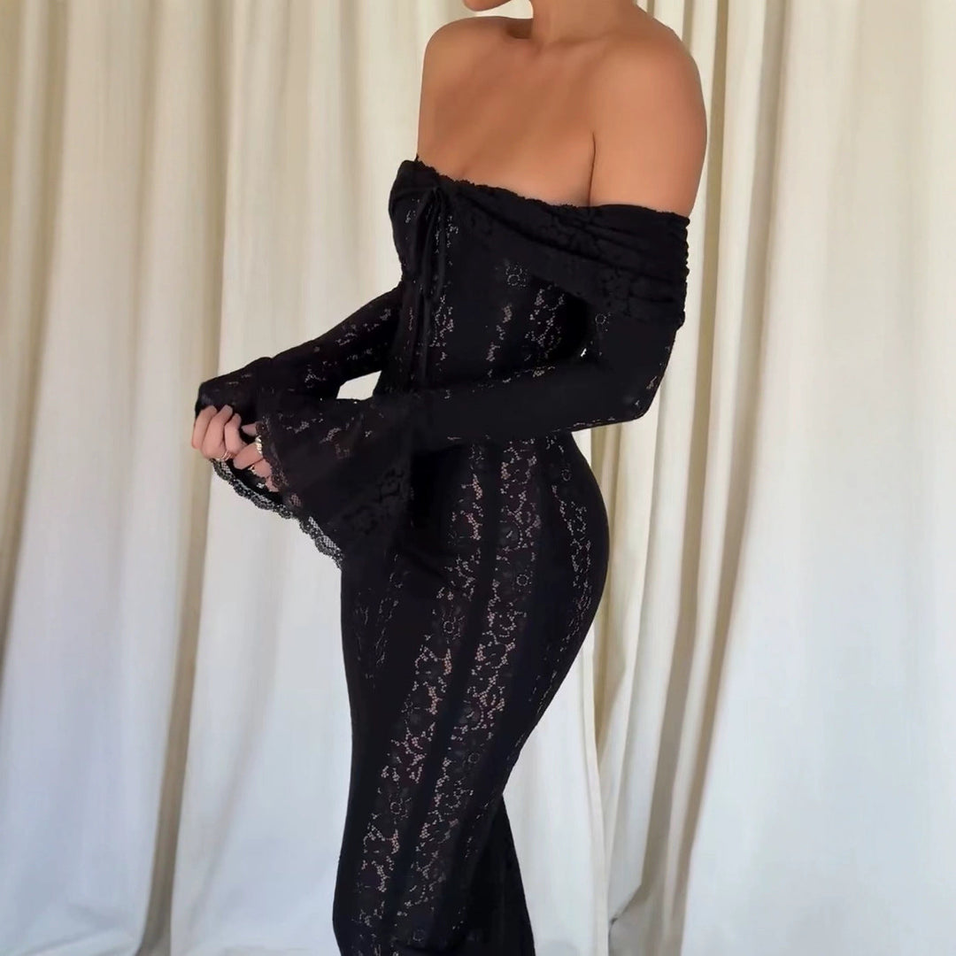 Robe de soirée maxi noire sans épaules pour femmes