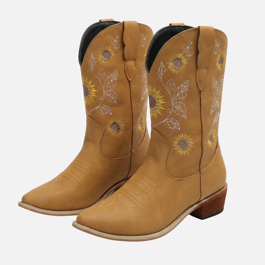 Franziska | Bottes western en daim pour femmes avec broderie florale – Bottes western brodées