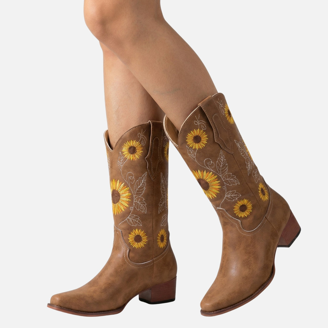 Franziska | Bottes western en daim pour femmes avec broderie florale – Bottes western brodées