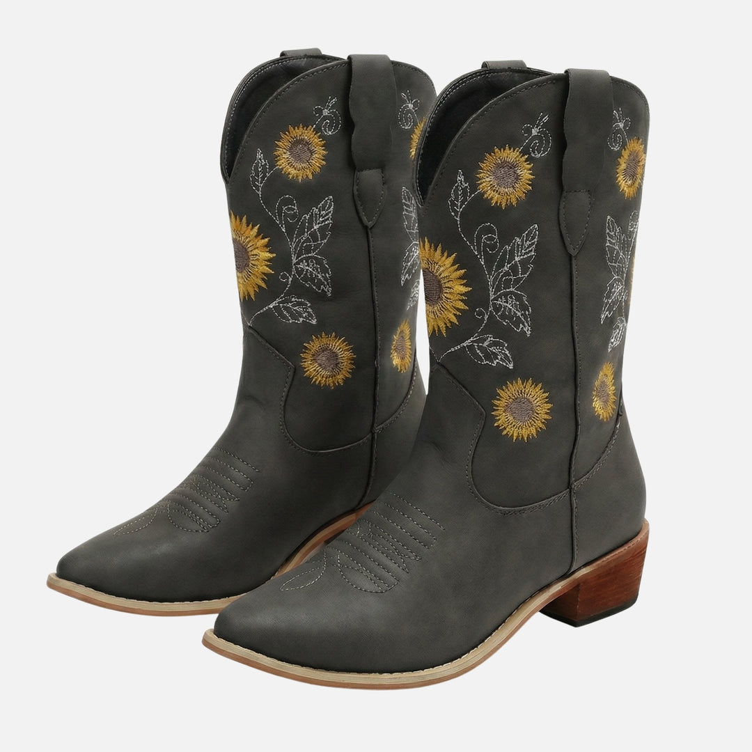 Franziska | Bottes western en daim pour femmes avec broderie florale – Bottes western brodées