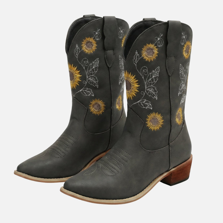 Franziska | Bottes western en daim pour femmes avec broderie florale – Bottes western brodées