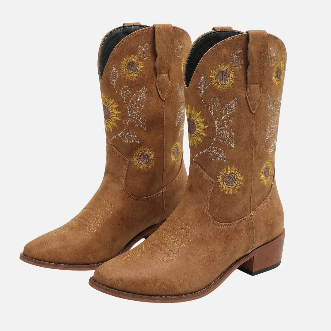 Franziska | Bottes western en daim pour femmes avec broderie florale – Bottes western brodées