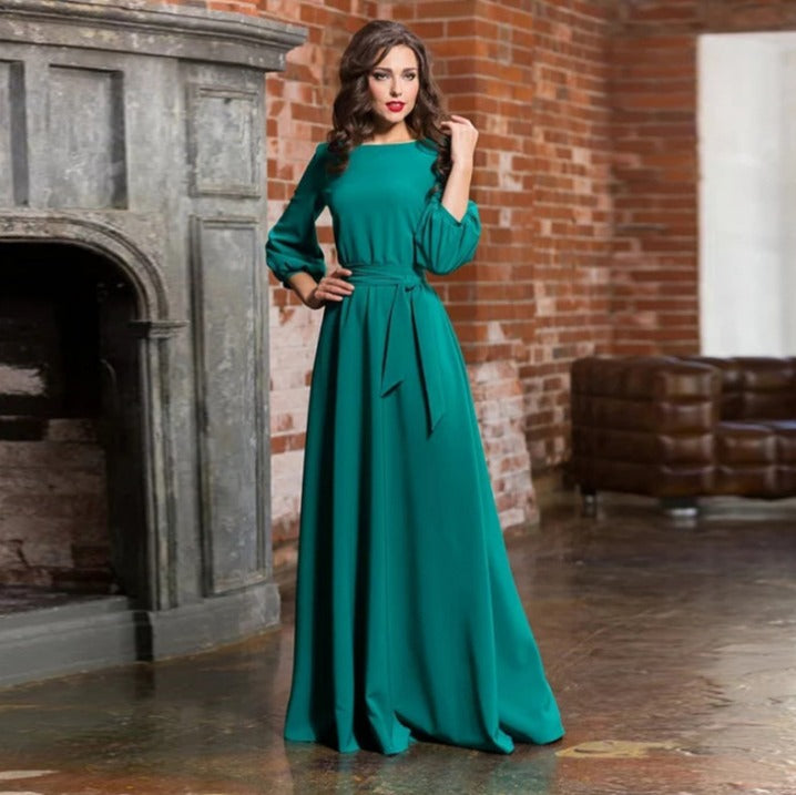 Robe de demoiselle d'honneur à manches longues et élégante pour femmes | Maxi