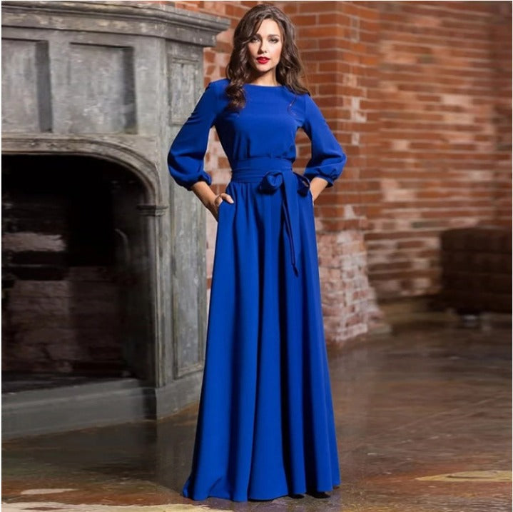Robe de demoiselle d'honneur à manches longues et élégante pour femmes | Maxi
