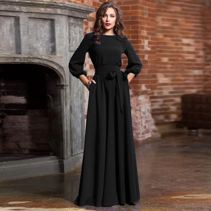 Robe de demoiselle d'honneur à manches longues et élégante pour femmes | Maxi