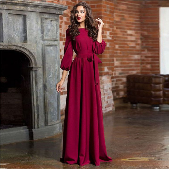Robe de demoiselle d'honneur à manches longues et élégante pour femmes | Maxi