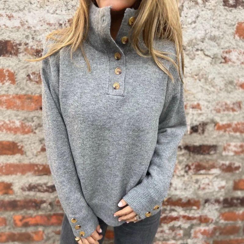 Pull en maille premium pour femmes avec col roulé et boutons élégants / Chaud et raffiné, minimaliste !