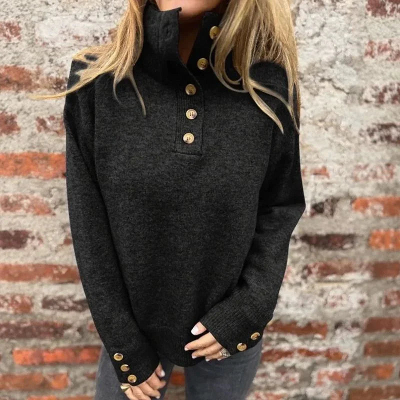 Pull en tricot premium pour femmes avec col roulé et boutons élégants / Chaud et raffiné, minimaliste !