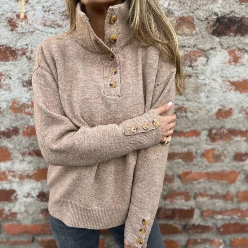 Pull en tricot premium pour femmes avec col roulé et boutons élégants / Chaud et raffiné, minimaliste !