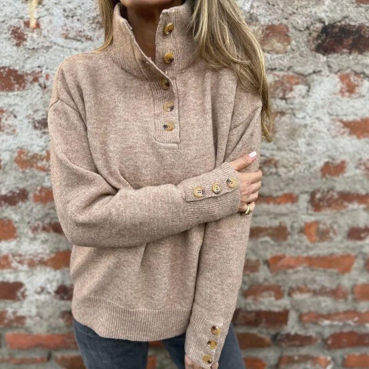 Pull en tricot premium pour femmes avec col roulé et boutons élégants / Chaud et raffiné, minimaliste !