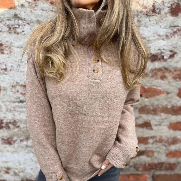 Pull en tricot premium pour femmes avec col roulé et boutons élégants / Chaud et raffiné, minimaliste !