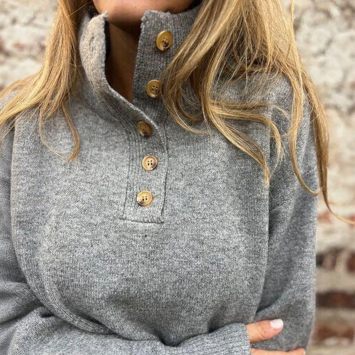 Pull en tricot premium pour femmes avec col roulé et boutons élégants / Chaud et raffiné, minimaliste !