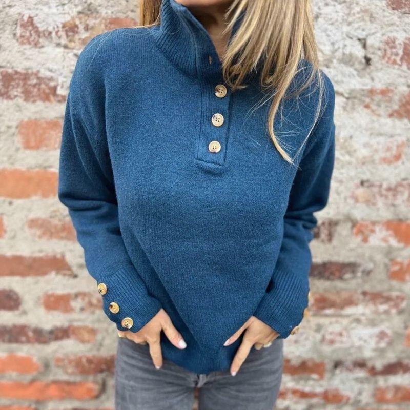 Pull en maille premium pour femmes avec col roulé et boutons élégants / Chaud et raffiné, minimaliste !