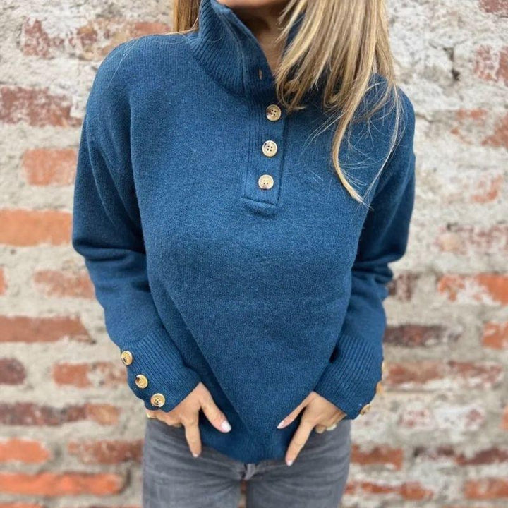 Pull en maille premium pour femmes avec col roulé et boutons élégants / Chaud et raffiné, minimaliste !