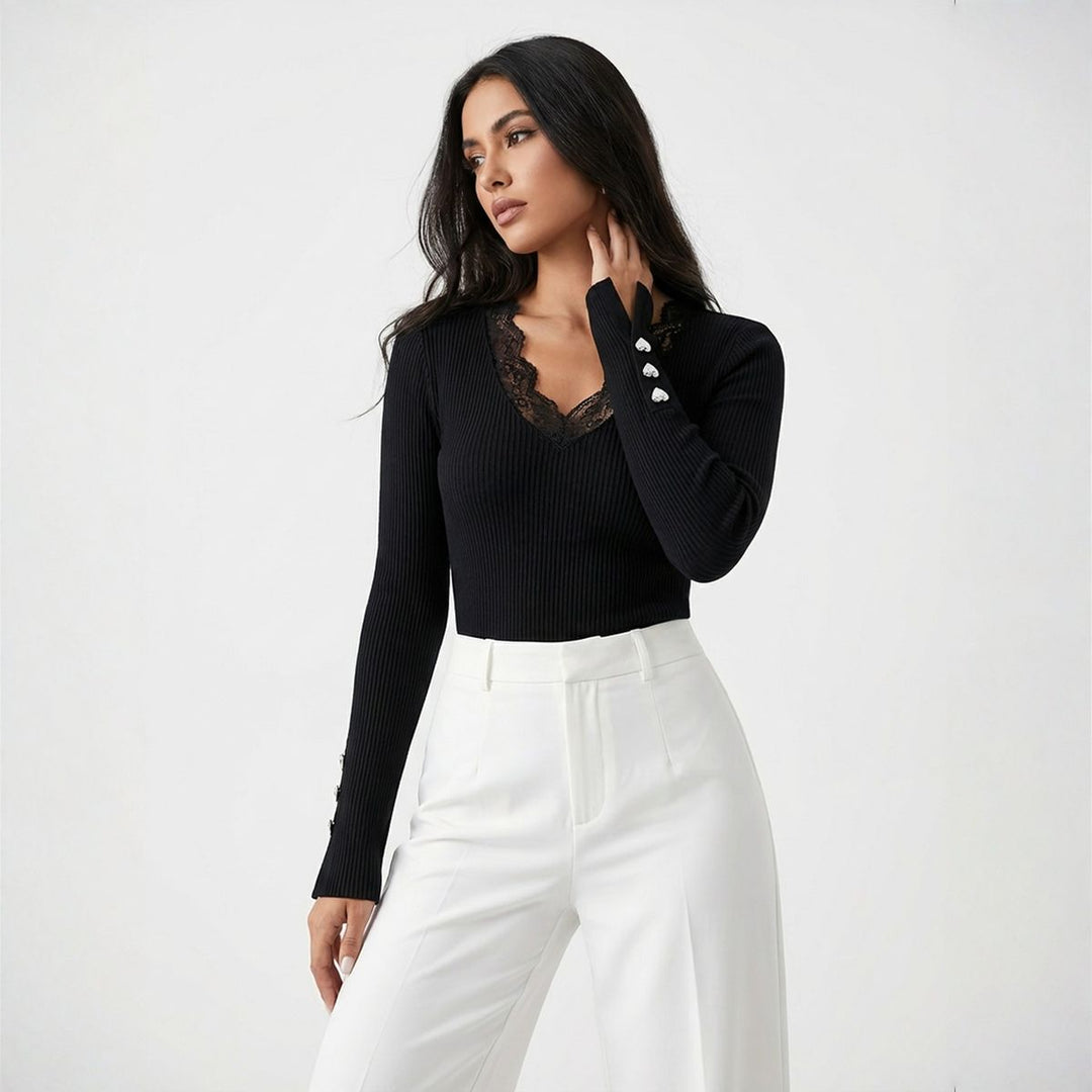 Blouse™ Maison avec Dentelle Élégante et Finition de Manches Premium