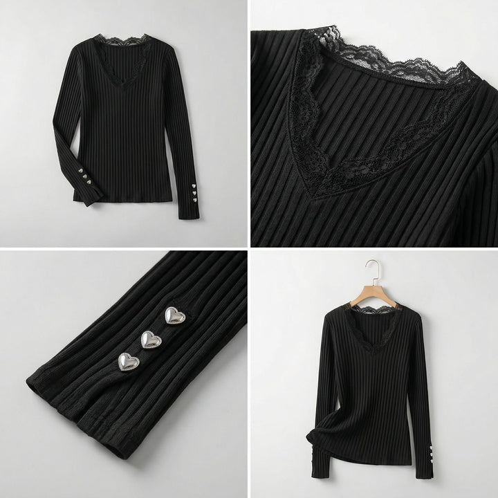 Blouse™ Maison avec Dentelle Élégante et Finition de Manches Premium