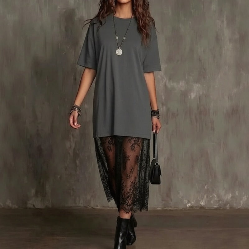 Robe Maxikleid Lorient™ avec Jupe en Dentelle Transparente