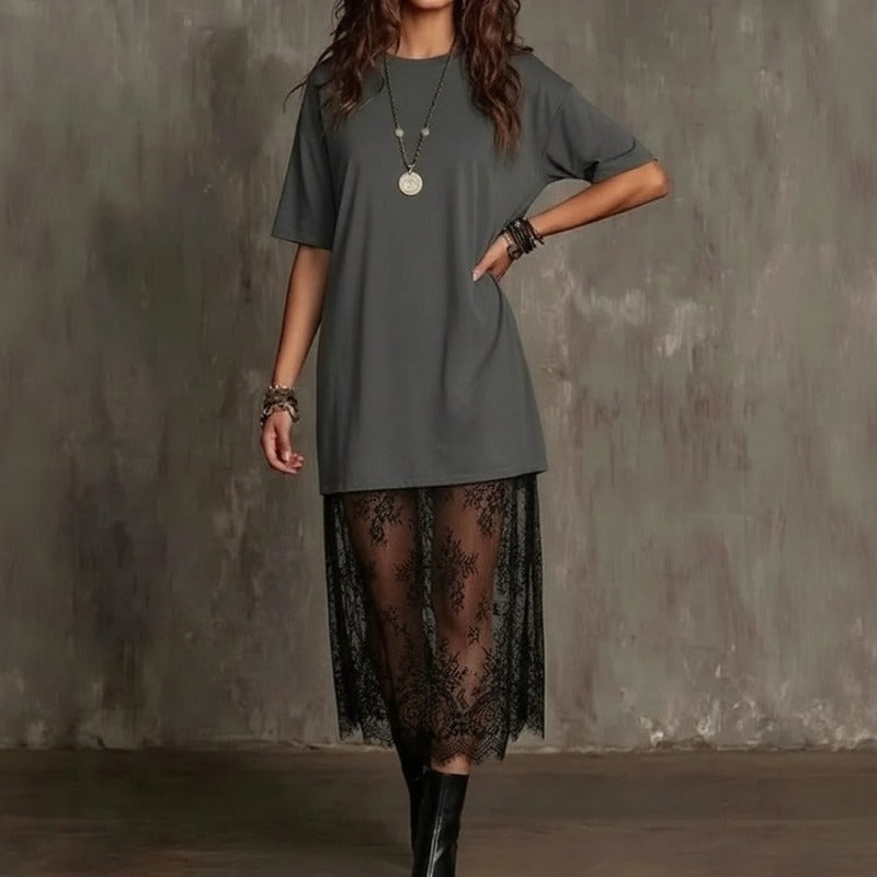 Robe Maxikleid Lorient™ avec Jupe en Dentelle Transparente
