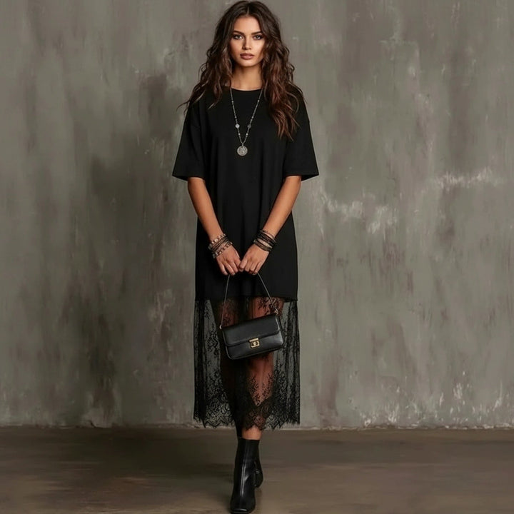Robe Maxikleid Lorient™ avec Jupe en Dentelle Transparente