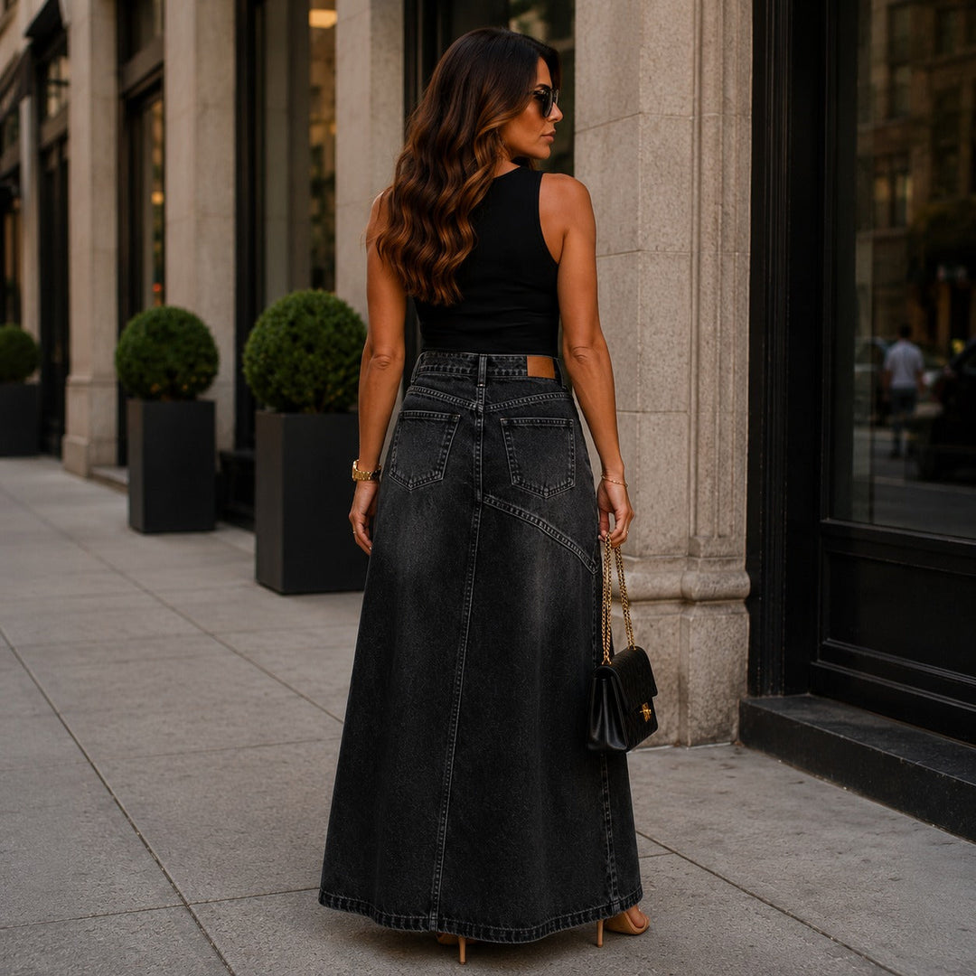 Jupe Maxi en Jean Siena™ avec Silhouette Allongeante et Design Moderne
