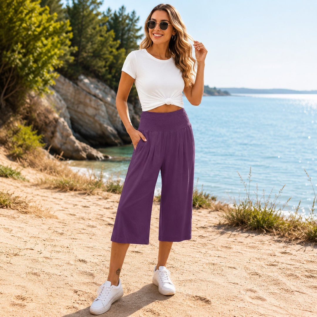 Culotte Rosetta™ en Coton-Lin avec Ceinture Froncée Élégante