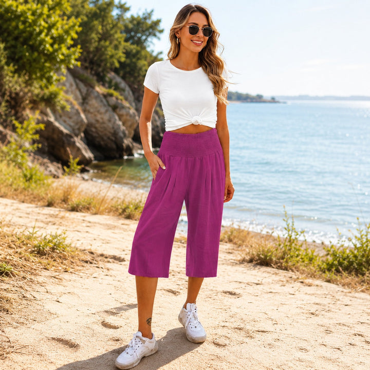 Culotte Rosetta™ en Coton-Lin avec Ceinture Froncée Élégante