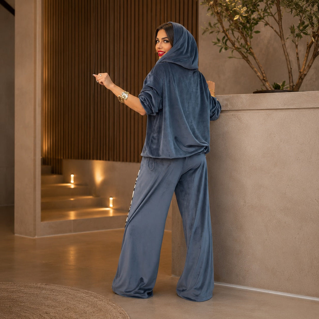 Ensemble Velours Premium Brielle™ avec Capuche à Imprimé Animal et Pantalon Palazzo