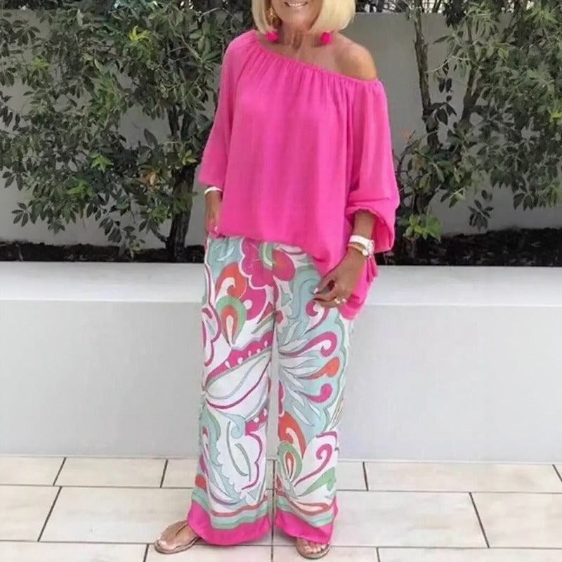 Azzura™ Ensemble Avec Top Sans Épaules Et Pantalon Palazzo Imprimé