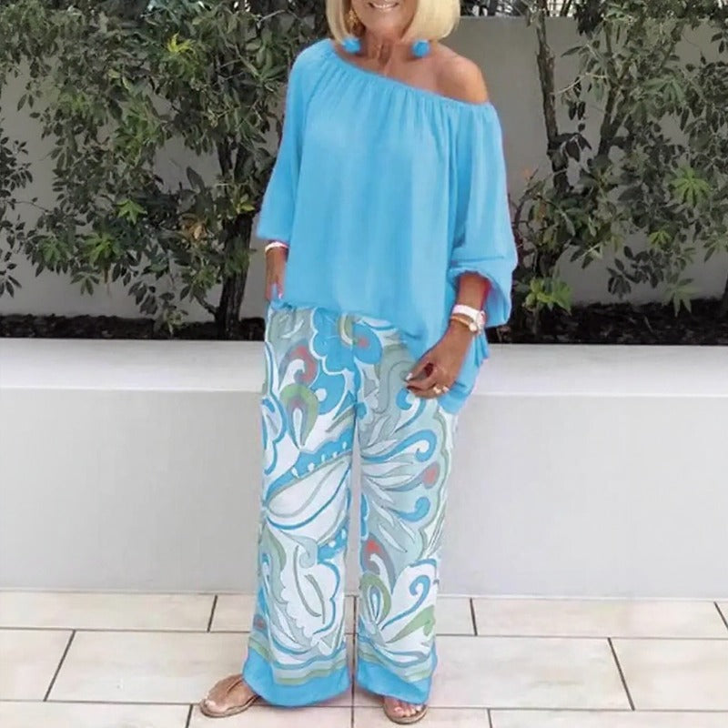 Azzura™ Ensemble Avec Top Sans Épaules Et Pantalon Palazzo Imprimé