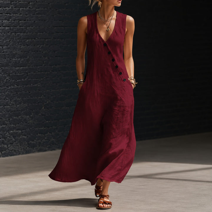 Robe Midi Antonella™ avec Boutons Élégants et Décolleté en V