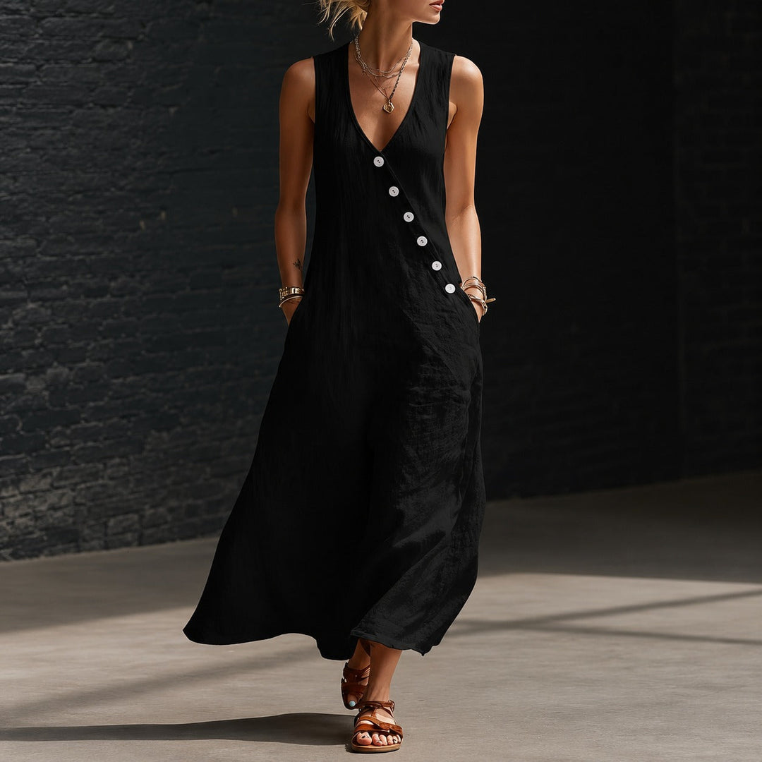 Robe Midi Antonella™ avec Boutons Élégants et Décolleté en V