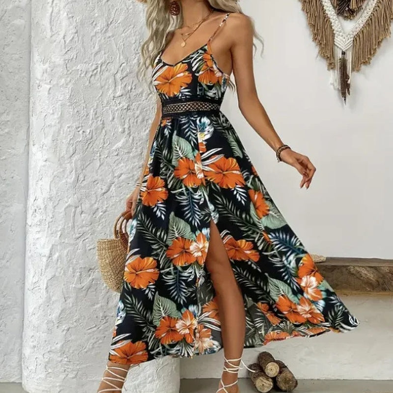 Robe Maxi Garden™ Avec Taille En Dentelle Et Fente Élégante