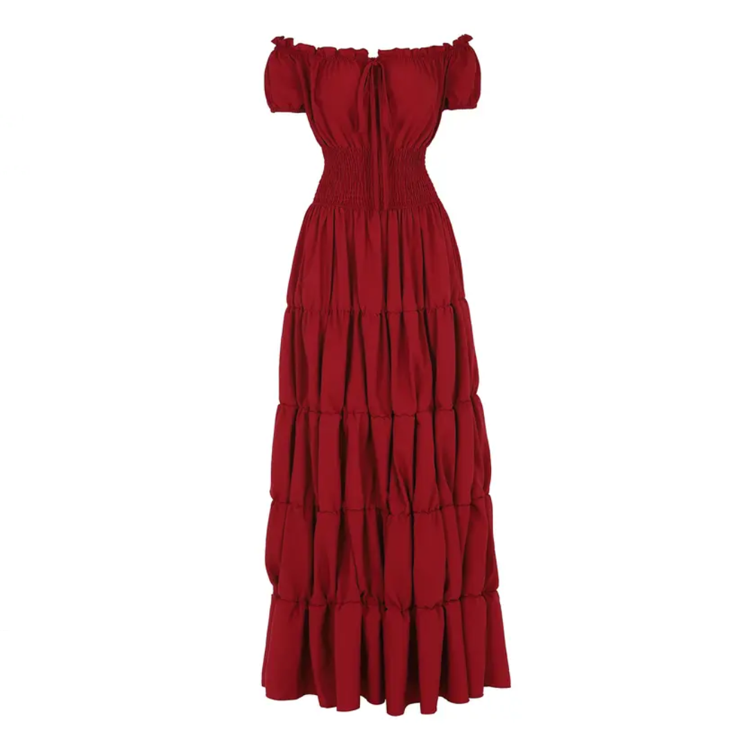 Margaret - Robe maxi femme avec design sans épaules et jupe à volants avec taille froncée