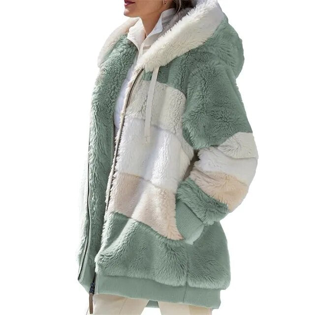 Manteau en teddy pour femmes avec capuche