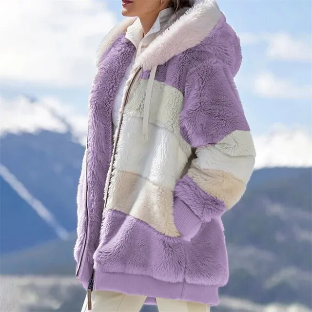Manteau en teddy pour femmes avec capuche