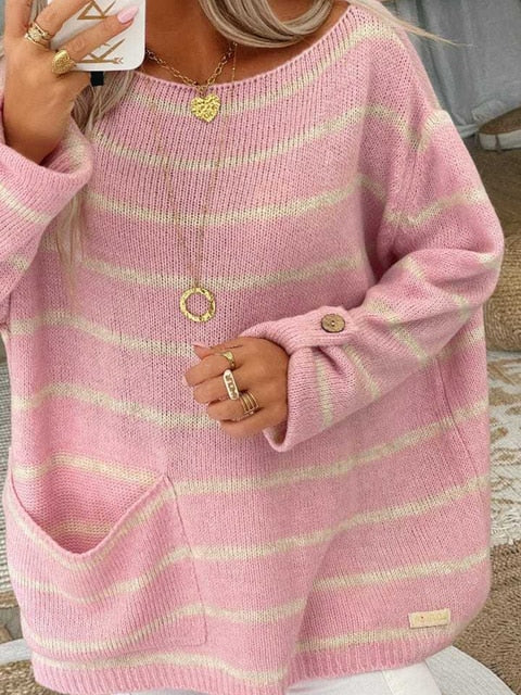 Pull en grosse maille rayé pour femmes | Décontracté