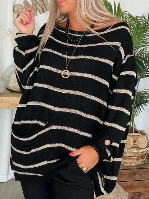 Pull en grosse maille rayé pour femmes | Décontracté