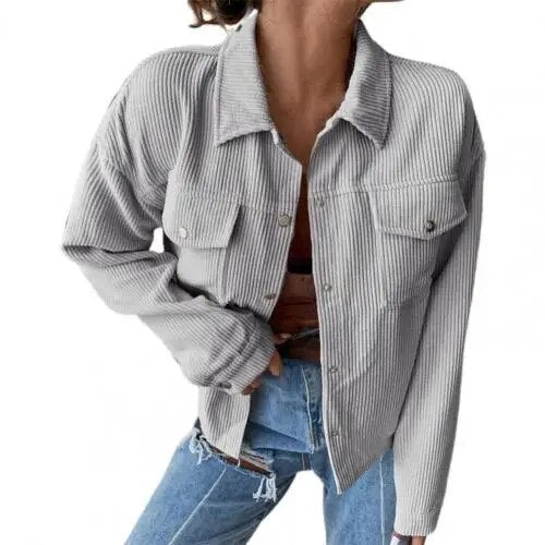 Cardigan à revers en velours côtelé pour femmes