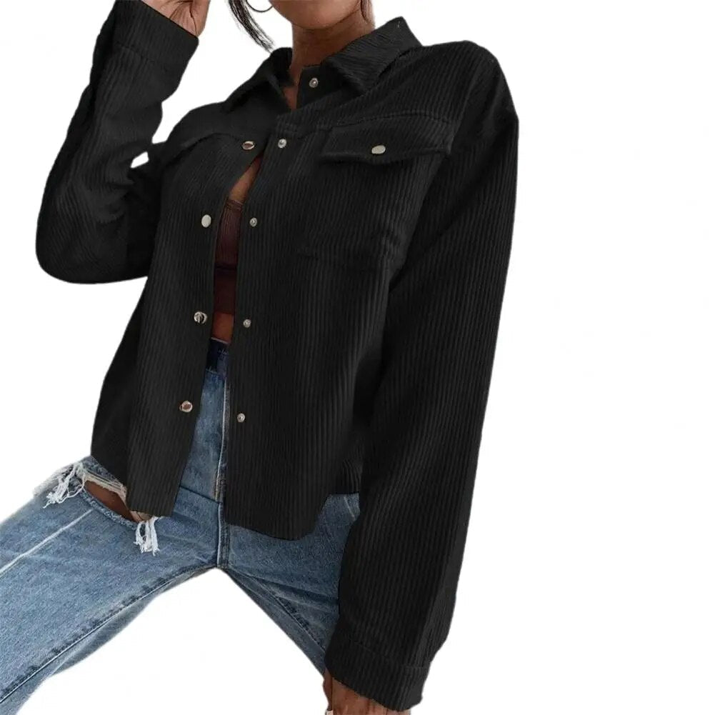 Cardigan à revers en velours côtelé pour femmes