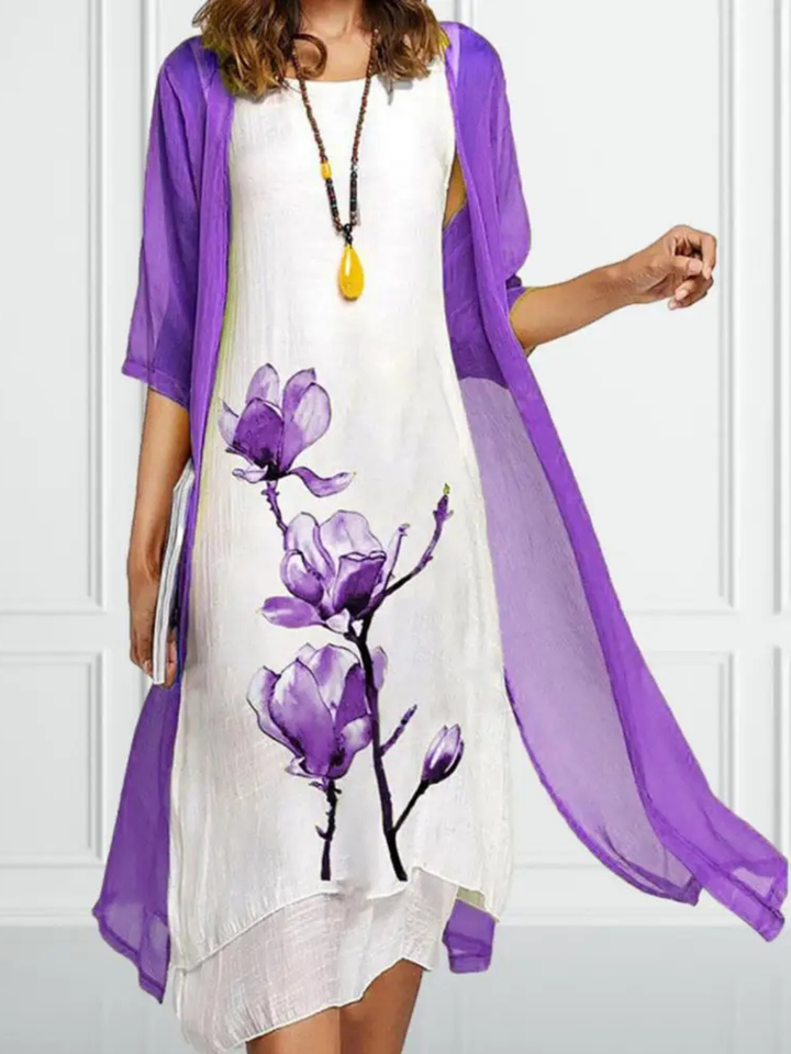 Johanna | Ensemble de cardigan en chiffon sans manches pour femmes, robe midi