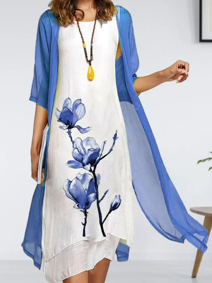 Johanna | Ensemble de cardigan en chiffon sans manches pour femmes, robe midi